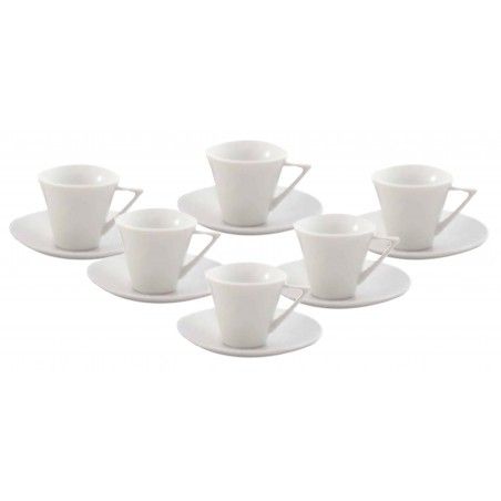Coffee set di 6 tazze e 6 piatti di ceramica bianca 
