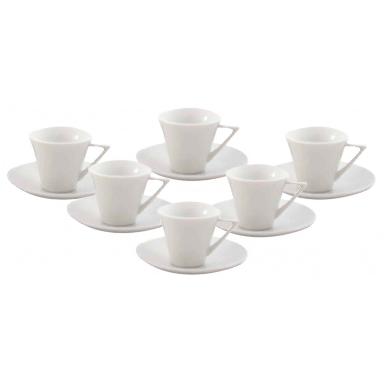 Coffee set di 6 tazze e 6 piatti di ceramica bianca 