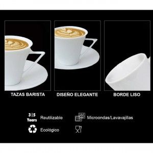 Café ensemble de 6 tasses et 6 assiettes de céramique blanche 