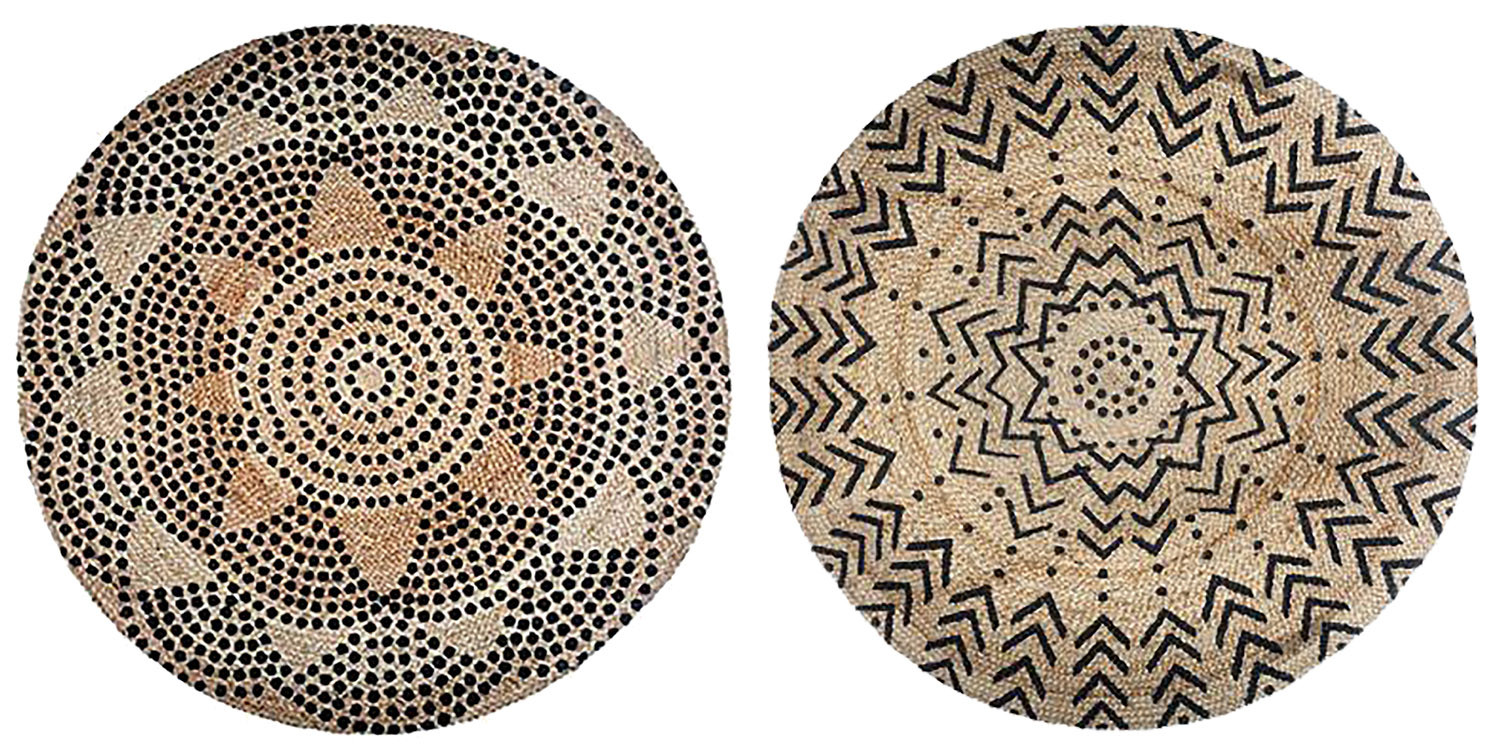 Alfombra Yute Natural Redonda para Salón, Dormitorio, Diseño Étnico 120 cm