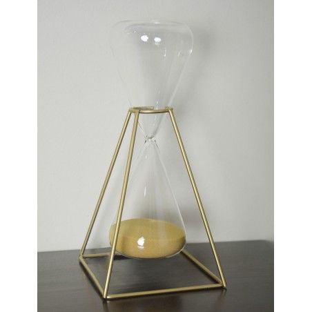 Hourglass made of Glass, with Metal Bracket Gold. Minimalist design, with Modern style - Home and More