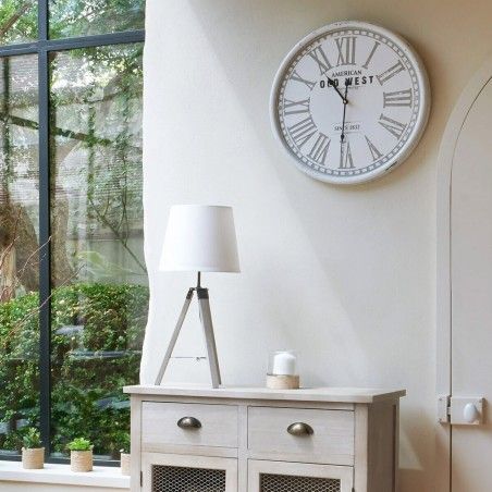 Lámpara de Sobremesa Blanca Nórdica, Lámpara Trípode de Madera Natural 58x25cm