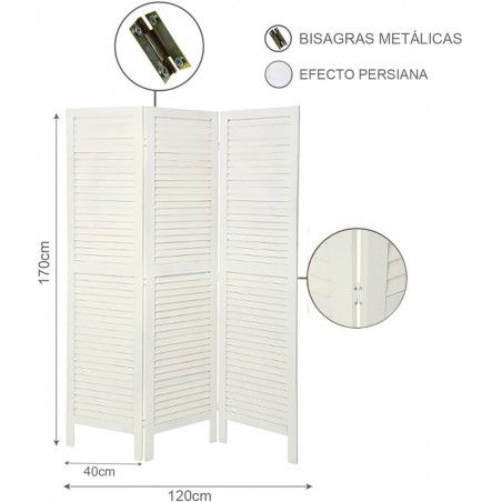 BIOMBO SEPARADOR BLANCO PERSIANA 170CM