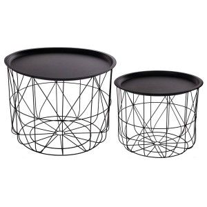 Juego de 2 mesas de café encajables con bandejas extraíbles - Diseño y modernas - Color Negro