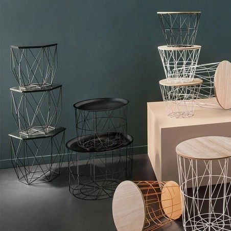 Juego de 2 mesas de café encajables con bandejas extraíbles - Diseño y modernas - Color Negro