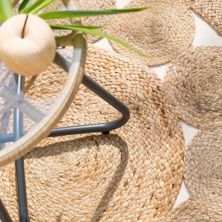 Alfombra Yute para Salón o Dormitorio, Moqueta 100% Naturales Redondas. Decoración Tapiz étnica 80 cm