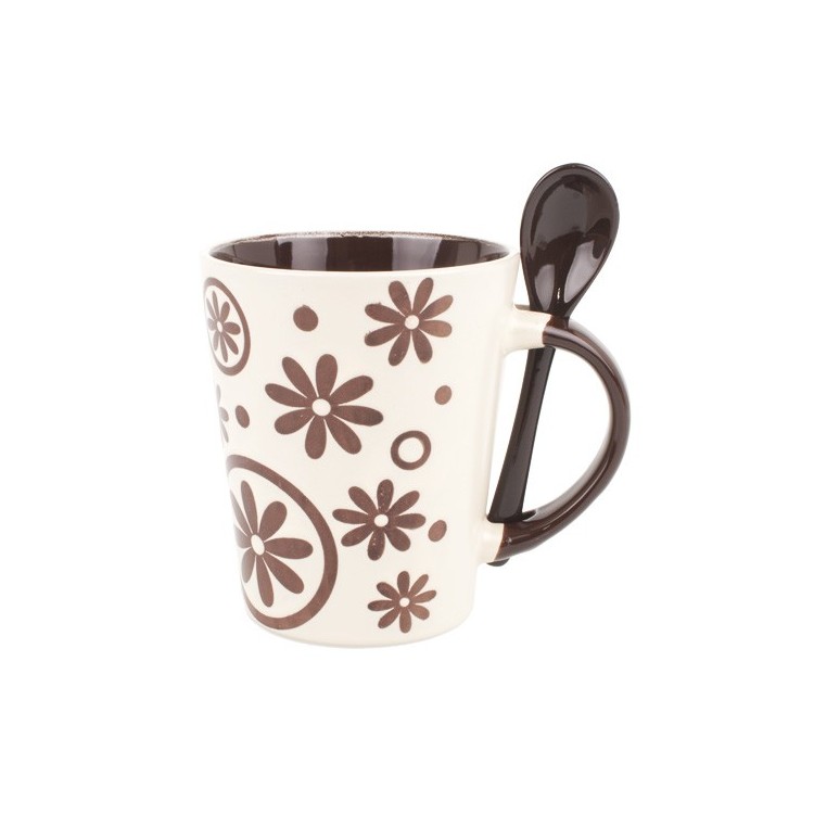 Taza ceramica con cucharilla flores