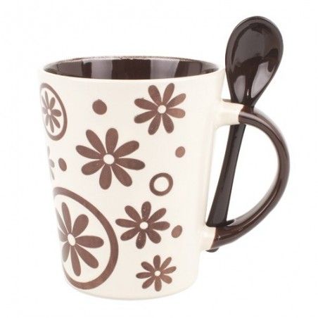 Taza ceramica con cucharilla flores