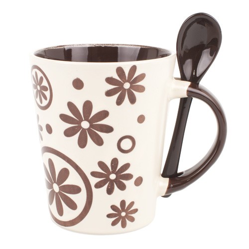 Taza ceramica con cucharilla flores