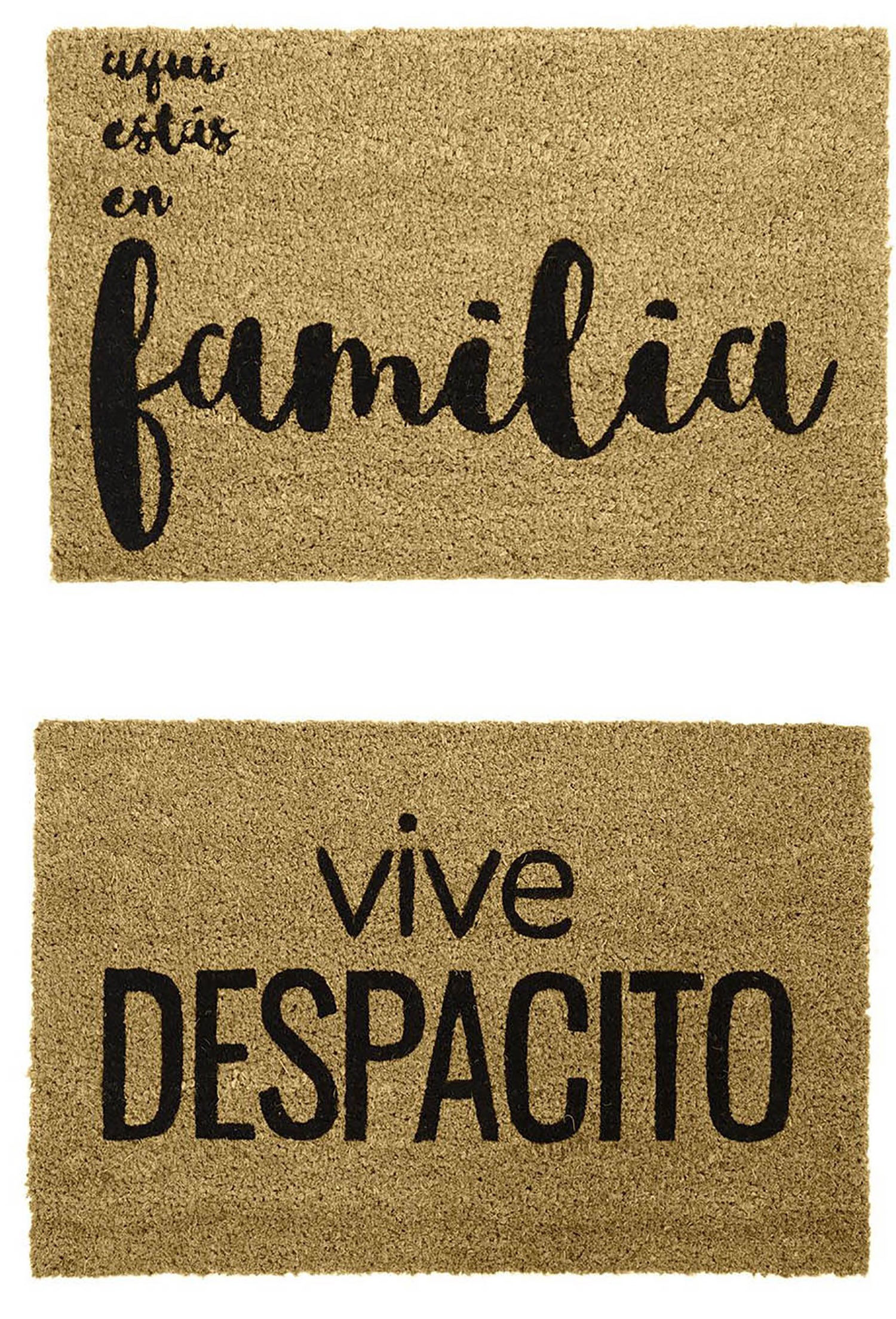 Felpudo Fibra de Coco Natural para Entrada, Diseño Original y Moderno "Familia" 60x40x1,5 cm