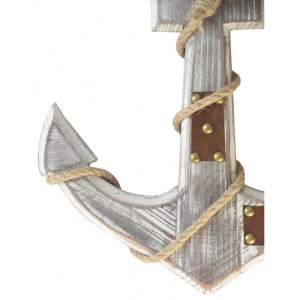 Ancla Decorativa grande de Madera, Ancla Naútica decorativa Blanca. Decoración Marinera Madera 31,5x2x27 cm