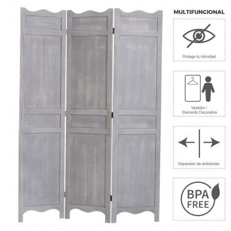 BIOMBO SEPARADOR GRIS MADERA 170CM