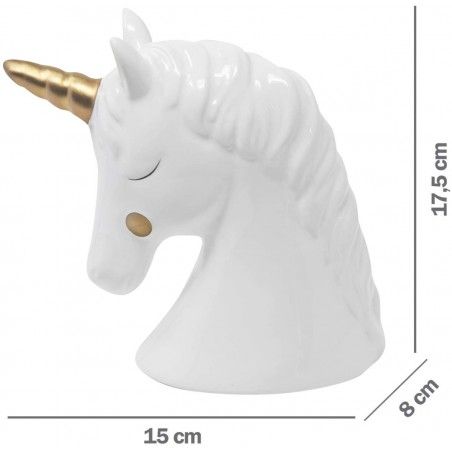 Hucha Unicornio Blanco con Dorado de Cerámica para Niñas. Huchas Infantiles, Figura de Unicornio Hucha Decoración 17,5x8x15 cm