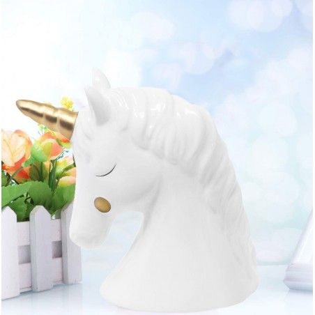 Hucha Unicornio Blanco con Dorado de Cerámica para Niñas. Huchas Infantiles, Figura de Unicornio Hucha Decoración 17,5x8x15 cm