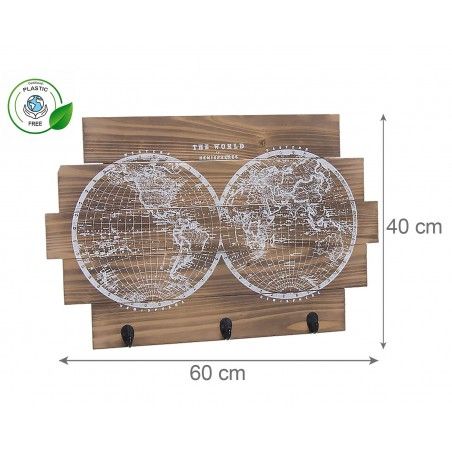 PERCHERO PARED DE MADERA 3 GANCHOS MAPA