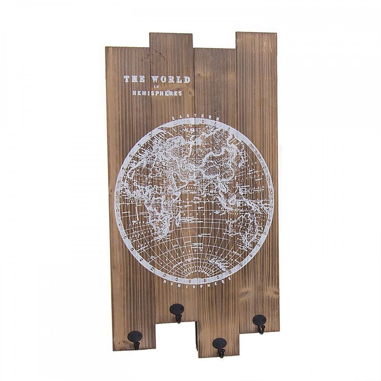 PERCHERO DE PARED DE MADERA MAPA 4 GANCHOS