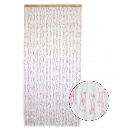 Cortina para Puerta de Bambú y Sisal Natural, de color Blanco y Rosa. Sostenible, exenta de plásticos 90cm X 190cm - Hogar y Más