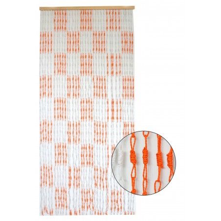 Cortina para Puerta de Bambú y Sisal Natural, color Blanco y Naranja. Sostenible, exenta de plástico 90cm X 200cm - Hogar y Más