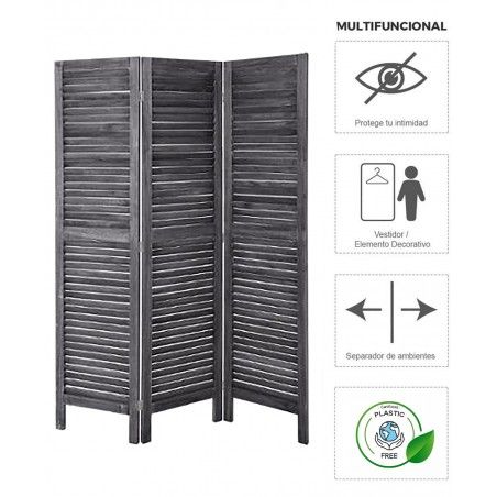 BIOMBO SEPARADOR DE MADERA GRIS METI