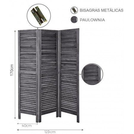 BIOMBO SEPARADOR DE MADERA GRIS METI