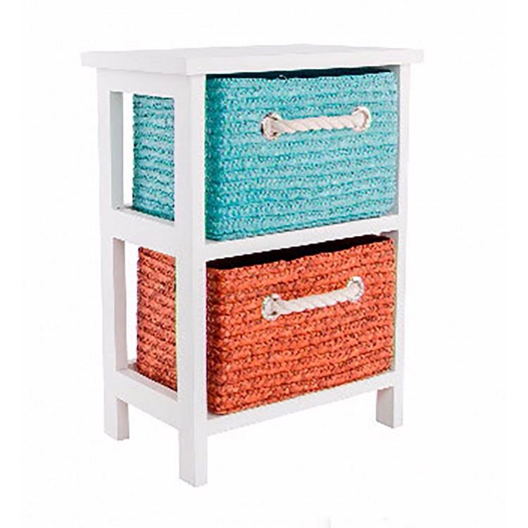 CAJONERA DE MADERA NARANJA Y AZUL 30X22X42