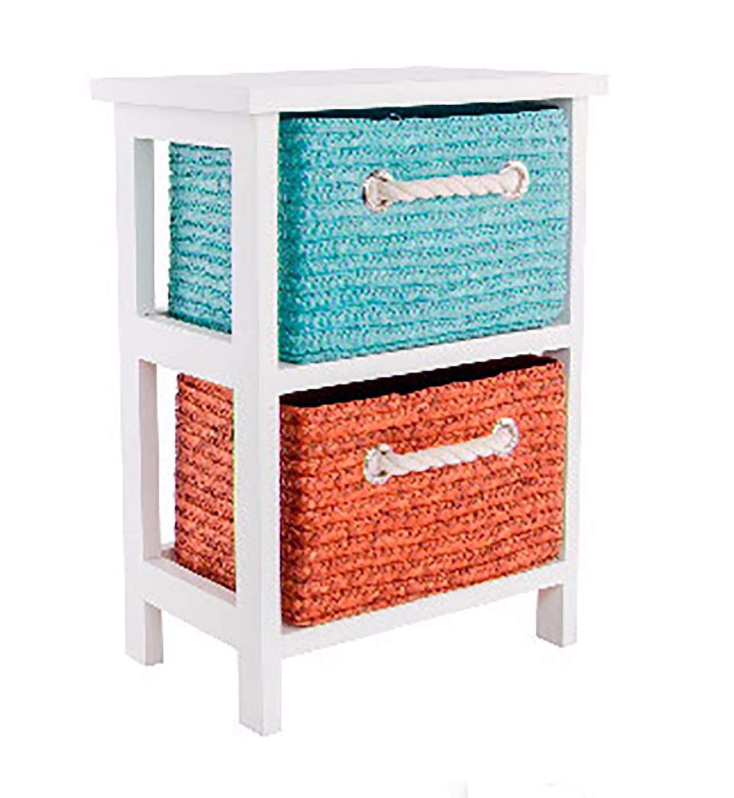 CAJONERA DE MADERA NARANJA Y AZUL 30X22X42