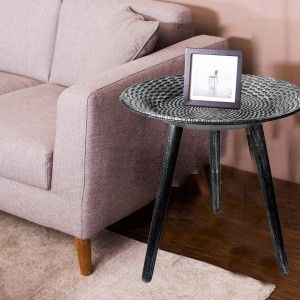 MESA AUXILIAR SALÓN DE MADERA NEGRA TRENZA ø49CM