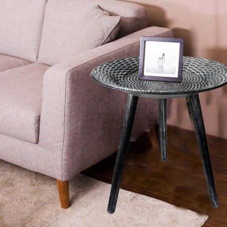 MESA AUXILIAR SALÓN DE MADERA NEGRA TRENZA ø49CM