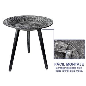 MESA AUXILIAR SALÓN DE MADERA NEGRA TRENZA ø49CM