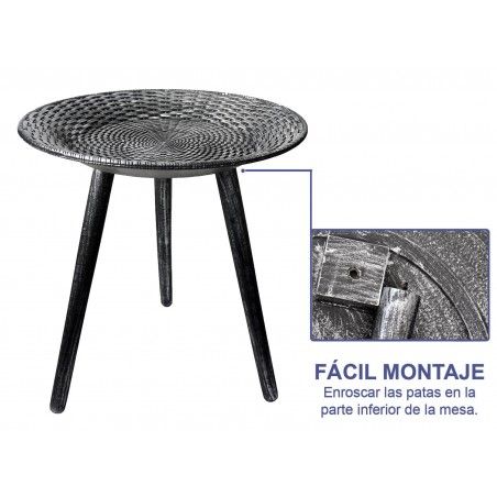 MESA AUXILIAR SALÓN DE MADERA NEGRA TRENZA ø49CM
