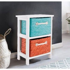 CAJONERA DE MADERA NARANJA Y AZUL 30X22X42