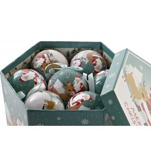 BOLAS DE NAVIDAD PAPA NOEL VERDE SET 7 ø7,5CM