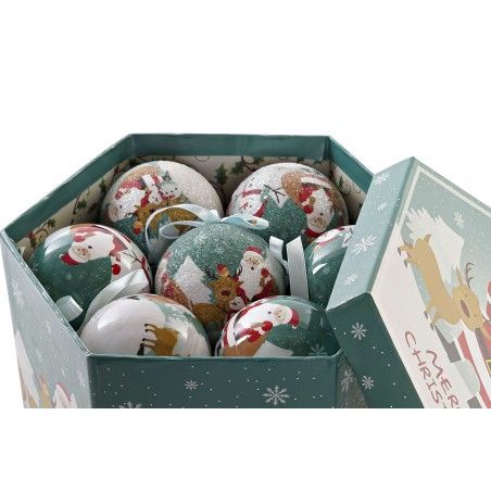 BOLAS DE NAVIDAD PAPA NOEL VERDE SET 7 ø7,5CM