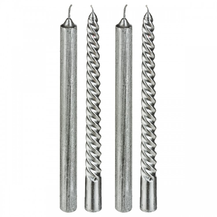 VELA CANDELABRO CÓNICAS NAVIDEÑA 25CM SET 4 PLATA
