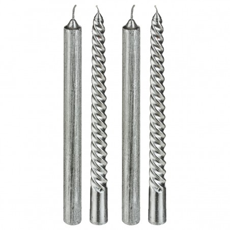 VELA CANDELABRO CÓNICAS NAVIDEÑA 25CM SET 4 PLATA