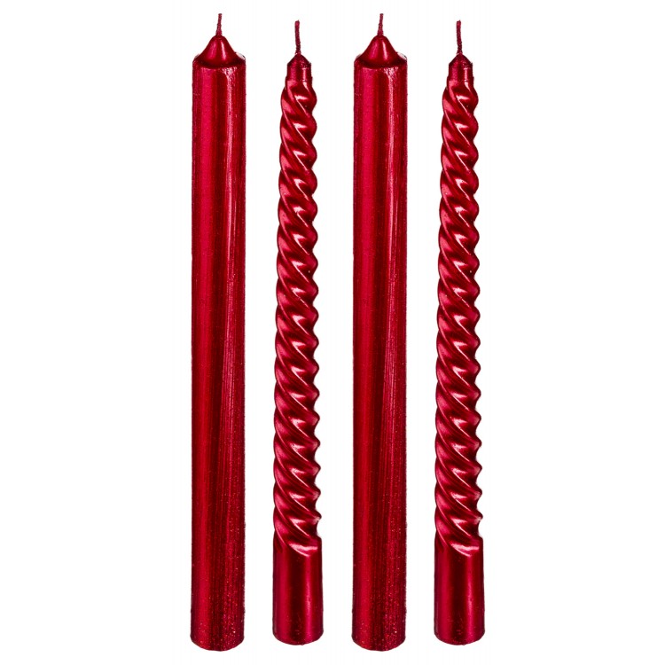 VELA CANDELABRO CÓNICAS NAVIDEÑA 25CM SET 4 ROJAS