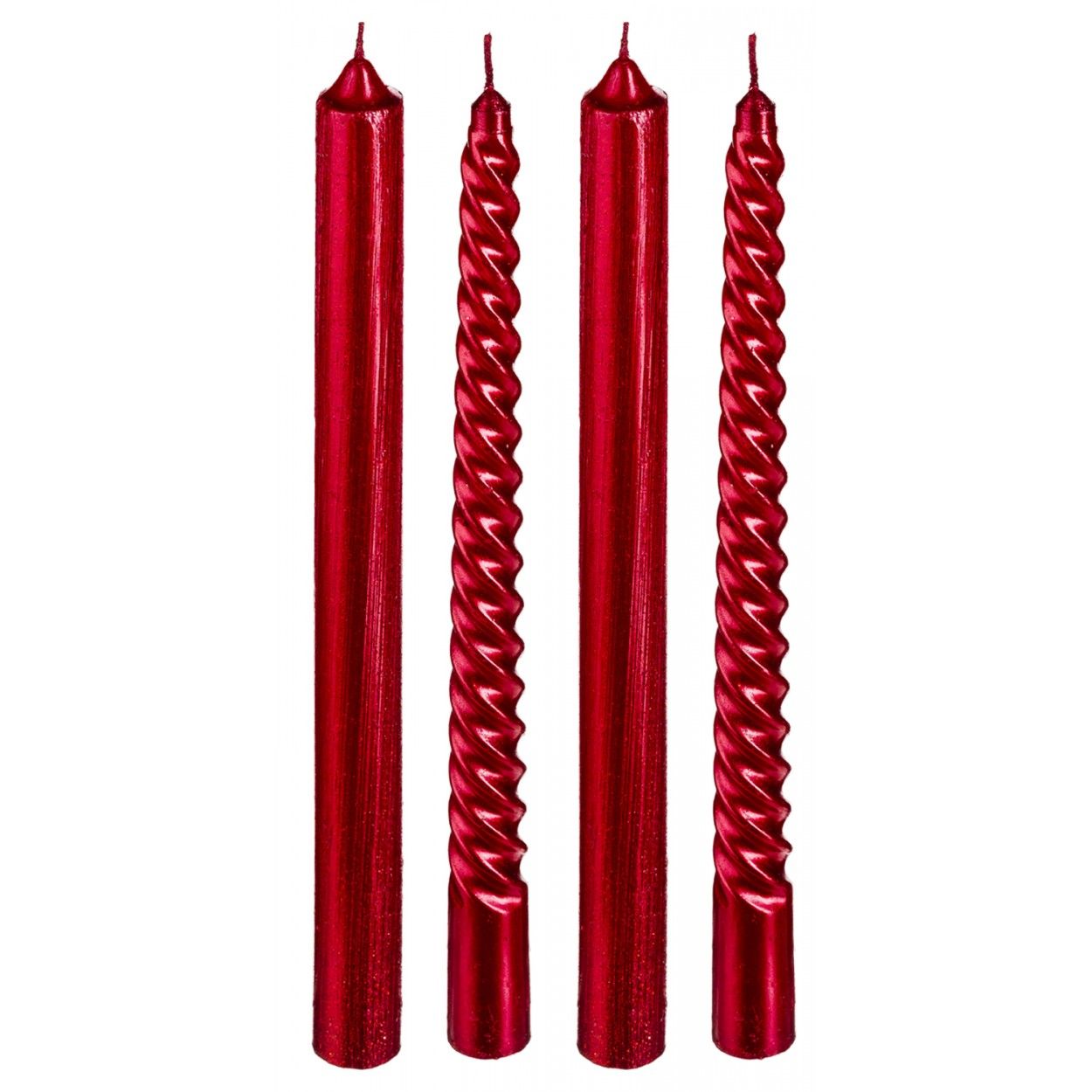 VELA CANDELABRO CÓNICAS NAVIDEÑA 25CM SET 4 ROJAS