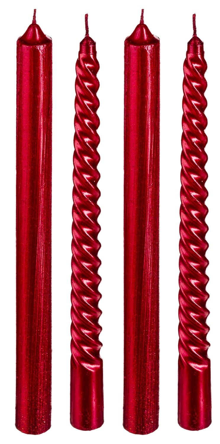 VELA CANDELABRO CÓNICAS NAVIDEÑA 25CM SET 4 ROJAS