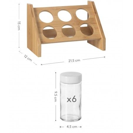 ESPECIERO DE MADERA CON 6 DISPENSADORES 21,5X12X15