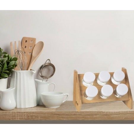 ESPECIERO DE MADERA CON 6 DISPENSADORES 21,5X12X15