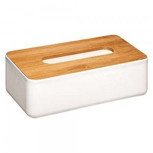 CAJA DE PAÑUELOS BLANCA MADERA BAMBÚ