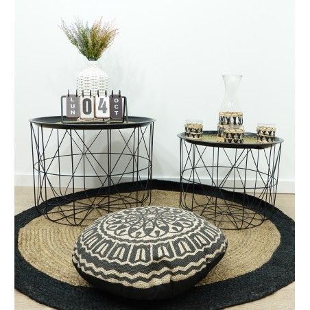 Juego de 2 mesas de café encajables con bandejas extraíbles - Diseño y modernas - Color Negro