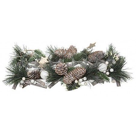 PORTAVELAS NAVIDEÑO CRISTAL PIÑAS Y ESTRELLAS 14x8x39cm
