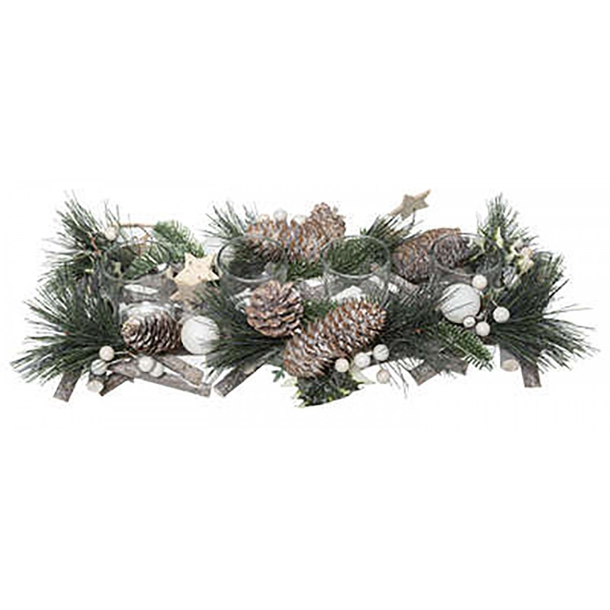 PORTAVELAS NAVIDEÑO CRISTAL PIÑAS Y ESTRELLAS 14x8x39cm