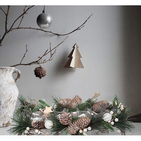 PORTAVELAS NAVIDEÑO CRISTAL PIÑAS Y ESTRELLAS 14x8x39cm