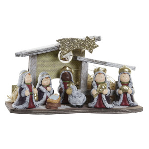 PORTAL DE BELÉN LED , NACIMIENTO DE TERRACOTA DECORACIÓN NAVIDEÑA 26X12X15,5CM