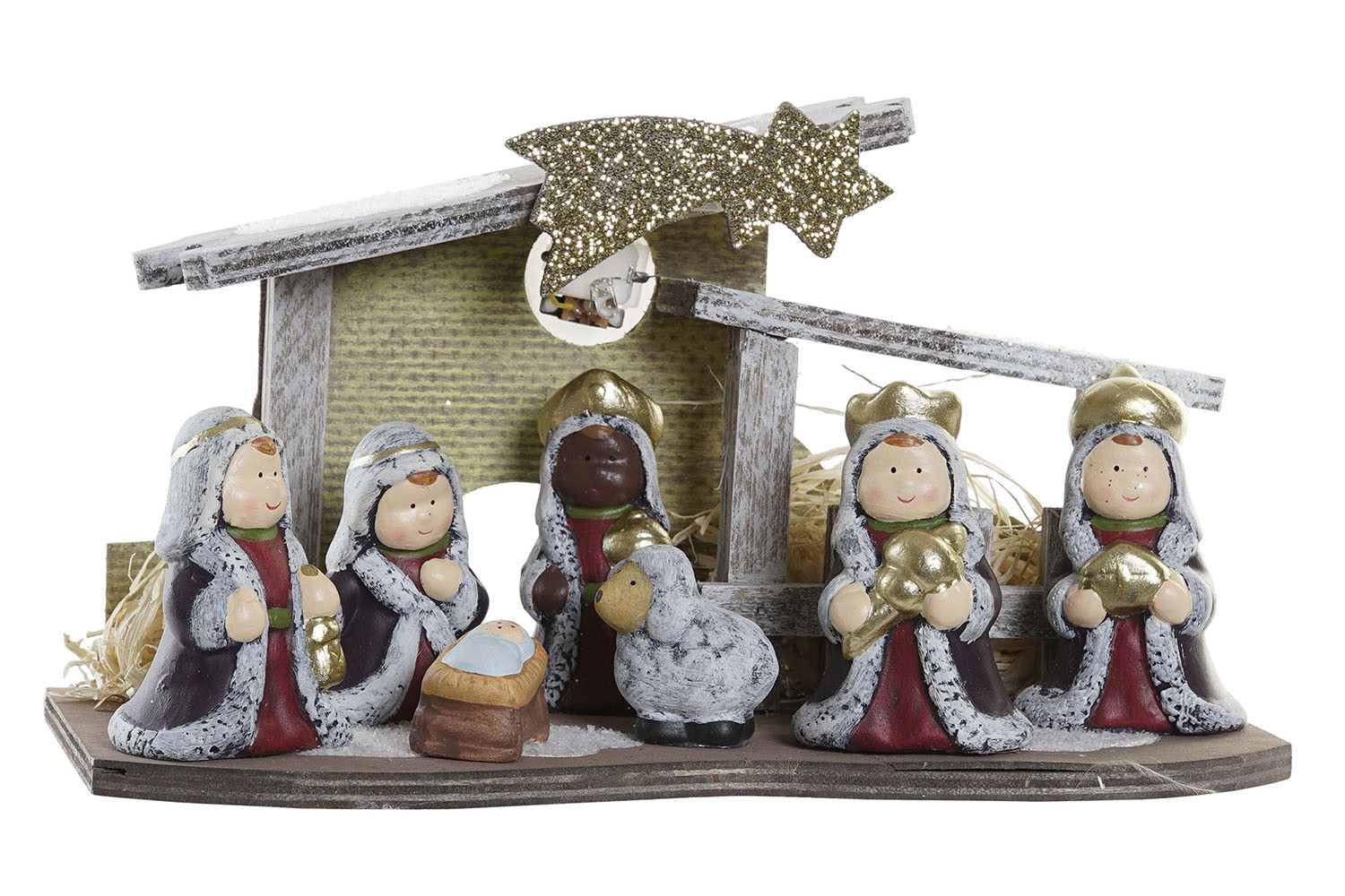 PORTAL DE BELÉN LED , NACIMIENTO DE TERRACOTA DECORACIÓN NAVIDEÑA 26X12X15,5CM