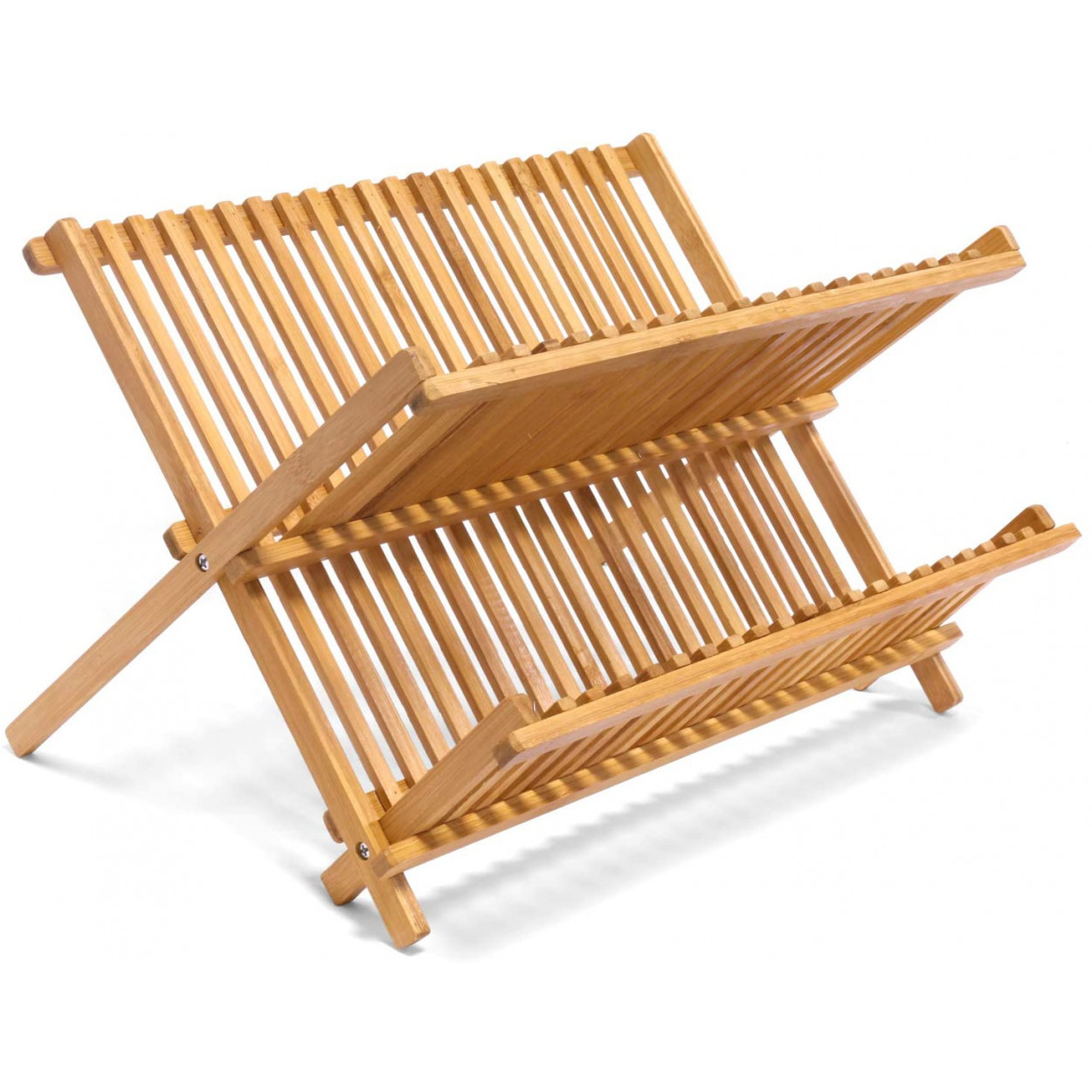Escurridor Platos Plegable de Bambú 2 Niveles, Escurridor Fregadero para Vasos de Madera 42x24,5x33 cm