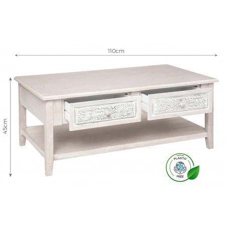 MESA CENTRO CON PATINA BLANCA HENDRY 110X60X45CM