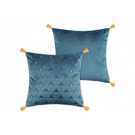 COJÍN AZUL Y DORADO ESTELAR FLECOS ELEGANTE 40X40CM